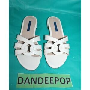 Stuart Weitzman Women's White Cami Sandals Leather Flats Shoes Size 6 CIZW 64218